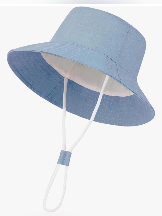 Other - Light Blue Baby Boy Girl Bucket Sun Hat Chin Strap Cotton Linen Blend Sz 6-12 m